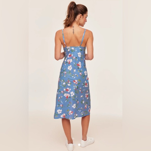 Adore Me Analise Slip blue flora lace trim spaghetti adjustable straps dress L - Picture 3 of 14